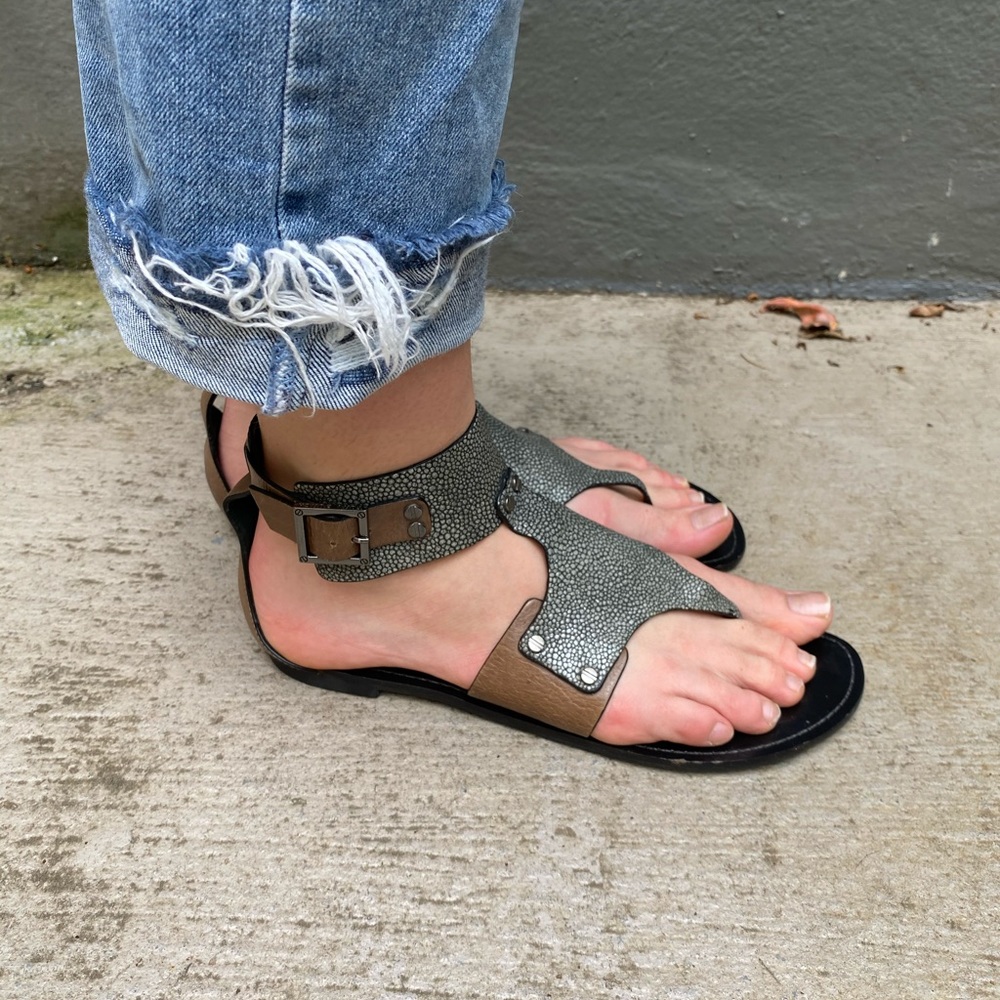 Silver Snakeskin Sandals